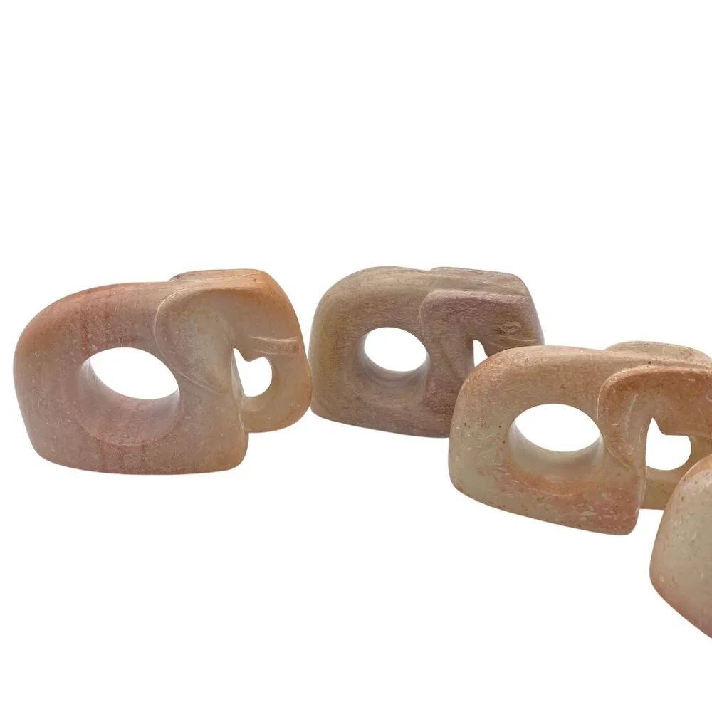 Kenyan Soapstone hand carved Elephant napkin rings set of four tableware dinnerw